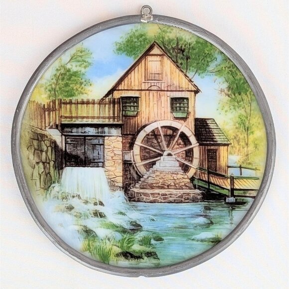 Vintage Slag Glass Windmill Sun Catcher Window Hanging Rustic Country Farmhouse - Picture 1 of 8